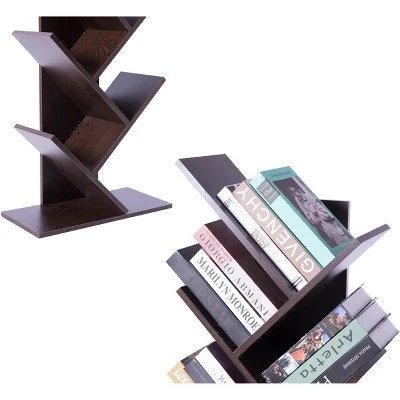 Basicwise Wooden 9-Shelf Tree Magazine CD Storage Bookcase - Image 2