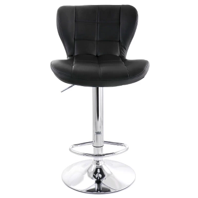 Elama 2 Piece Adjustable Faux Leather Bar Stool In Black With Chrome Base - Image 9