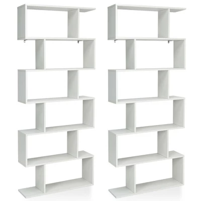 Costway 2 PCS 6 Tier S-Shaped Bookshelf Storage Display Bookcase Z-Shelf - Image 11