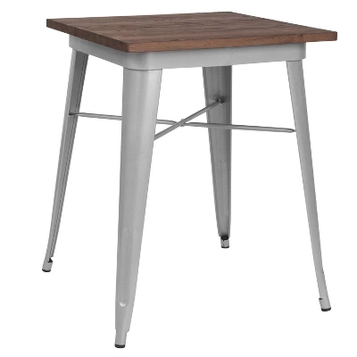 Merrick Lane 23.5 Steel Indoor Contemporary Table With Square Rustic Wood Top - Image 9