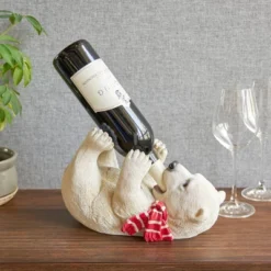 True Cheery Cub Polyresin Wine Bottle Holder Set Of 1, White, Holds 1 Standard Wine Bottle
