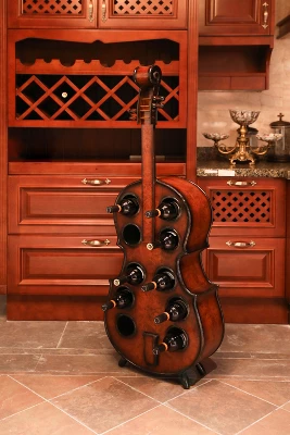 Vintiquewise Decorative 10 Bottle Wooden Cello Shaped Wine Rack 53" Inch Floor Violin - Image 5