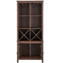 Home Source Mahogany Bar Cabinet Bookshelf With Wire Mesh Doors