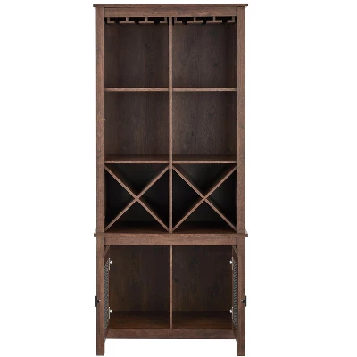 Home Source Mahogany Bar Cabinet Bookshelf With Wire Mesh Doors