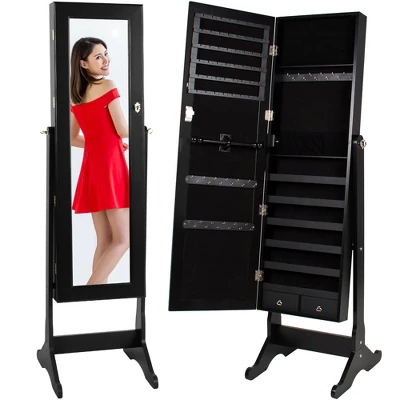 Best Choice Products 6-Tier Standing Mirror Lockable Storage Organizer Cabinet Armoire W/ Velvet Interior - Image 8