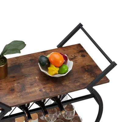 Jomeed Wood And Metal Portable Rolling Kitchen Bar Or Coffee Cart With 3 Bottle Horizontal Wine Rack With Handles And Lockable Casters, Gray Oak - Image 4