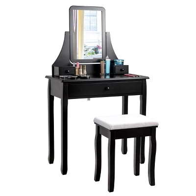 Costway Square Mirror Dressing Table Set Makeup Vanity For Bedroom, Living Room White/Black - Image 10
