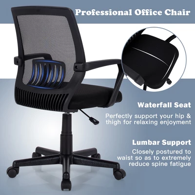 Costway Height Adjustable Mid-Back Mesh Chair Executive Chair W/ Lumbar Support - Image 6