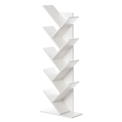 Basicwise Wooden 9-Shelf Tree Magazine CD Storage Bookcase - Image 6