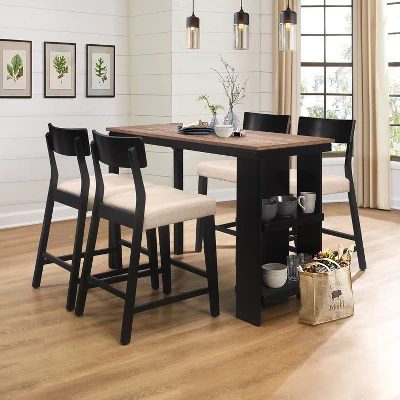5pc Knolle Park Wood Counter Height Dining Set Black With Oak Wire Brush Finished Top - Hillsdale Furniture