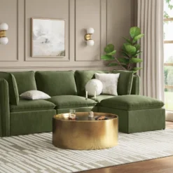 Haven Velvet Modular French Seam Sofa Chair Dark Green - Threshold™