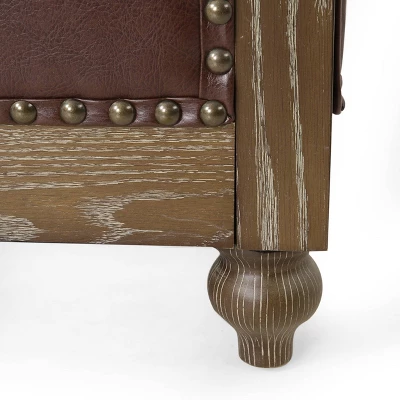 Castalia Chesterfield Tufted 3 Seater Sofa With Nailhead Trim Dark Brown/Natural - Christopher Knight Home - Image 9