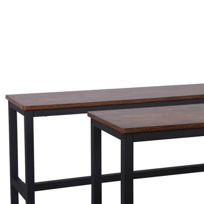 Set Of 2 Wooden Top Indoor Bench With Metal Legs Brown/Black - Benzara - Image 3
