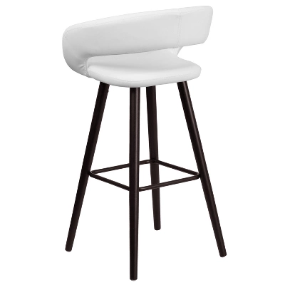 Emma And Oliver 2 Pk. 29'' High Contemporary Vinyl Barstool With Cappuccino Wood Frame - Image 7