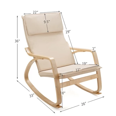 Costway Modern Bentwood Rocking Chair Fabric Upholstered Relax Rocker Lounge Chair GrayBeige - Image 3