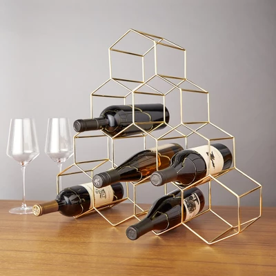 Viski Geo Gold Bottle Wine Rack, Honeycomb Design