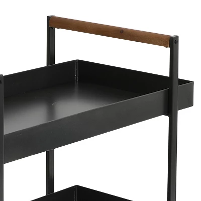 Metal Frame Bar Cart With Tray Shelves Black - The Urban Port - Image 4