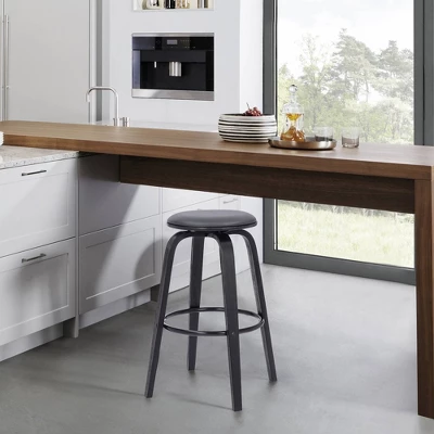 26" Harbor Backless Swivel Faux Leather Wood Counter Height Barstool Gray/Black - Armen Living - Image 6