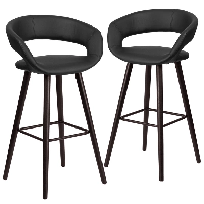 Emma And Oliver 2 Pk. 29'' High Contemporary Vinyl Barstool With Cappuccino Wood Frame - Image 12