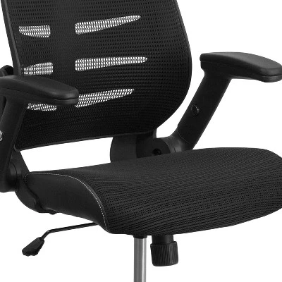 Emma And Oliver High Back Black Mesh Swivel Ergonomic Office Chair With Adjustable Flip-Up Arms - Image 5