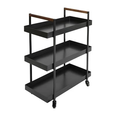 Metal Frame Bar Cart With Tray Shelves Black - The Urban Port - Image 2