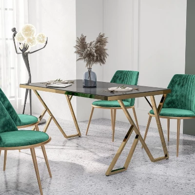 Jalama Glam Glass Top Gold Frame Dining Table - HOMES: Inside + Out