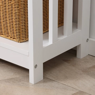 HOMCOM Console Hallway Table With Extra Wide Pull Out Drawer, 2 Open Shelves And Slatted Wood Frame Design - Image 4