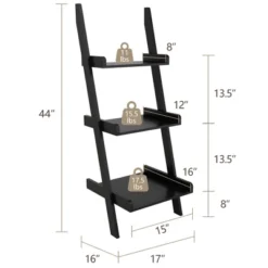 Costway 3 Tier Leaning Rack Wall Ladder Book Shelf Bookcase Storage Display Multipurpose