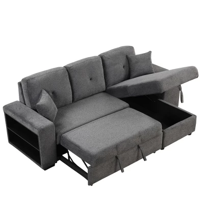95" Pull Out Sleeper Sofa, Reversible L-Shape Sectional Couch With Storage Chaise And 2 Stools-ModernLuxe - Image 7