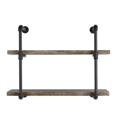 31.5" X 24" Two Tier Industrial Pipe Wall Shelf Brown - Danya B. - Image 2
