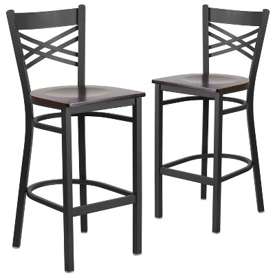Emma And Oliver 2 Pack "X" Back Metal Restaurant Barstool - Image 6