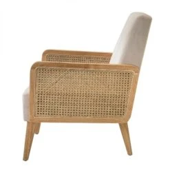 Chloé Cane Accent Chair With Rattan Armrest Upholstered Living Room Arm Chair Set Of 2 | Karat Home
