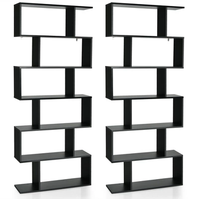 Costway 2 PCS 6 Tier S-Shaped Bookshelf Storage Display Bookcase Z-Shelf - Image 10