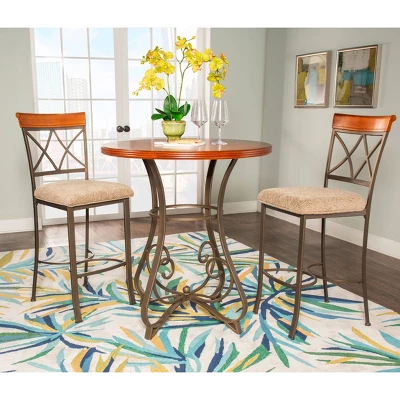 3pc Carter Pub Dining Set Metal/Tan/Cherry - Powell Company - Image 9