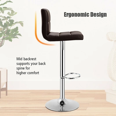 Costway Set Of 2 Bar Stools Adjustable PU Leather Swivel Kitchen Counter Bar Chair Brown - Image 7