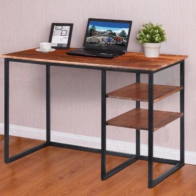 45" Tubular Metal Frame Desk With Wooden Top And 2 Side Shelves Brown/Black - The Urban Port - Image 3