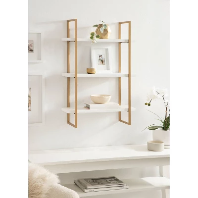 20" X 30" Leigh Wood And Metal Wall Shelf White/Gold - Kate & Laurel All Things Decor - Image 8