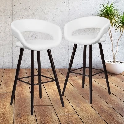 Emma And Oliver 2 Pk. 29'' High Contemporary Vinyl Barstool With Cappuccino Wood Frame