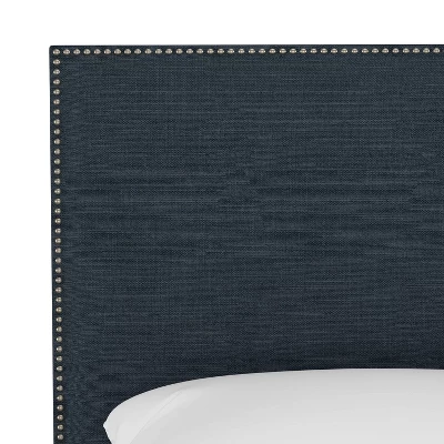 Queen Bella Nail Button Border Headboard Navy Linen/Pewter - Skyline Furniture - Image 3