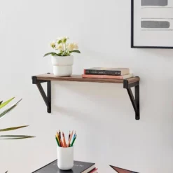 Genoa Wall Shelf On Triangular Metal Bracket Black/Rustic - Danya B.