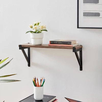 Genoa Wall Shelf On Triangular Metal Bracket Black/Rustic - Danya B.