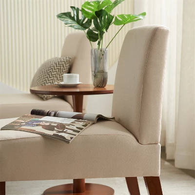 Carl Armless Fabric Upholstered Accent Chair Set Of 2 With Round Wood Side Table Slipper Chairs Sets-Maison Boucle - Image 2