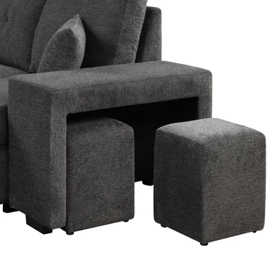 95" Pull Out Sleeper Sofa, Reversible L-Shape Sectional Couch With Storage Chaise And 2 Stools-ModernLuxe - Image 9