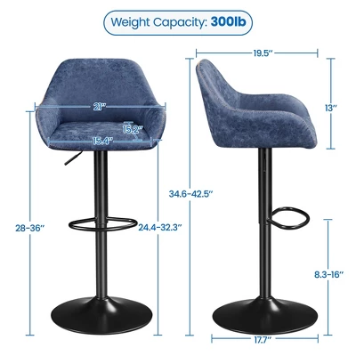 Yaheetech 2pcs Upholstered Height Adjustable Swivel Bar Stools Set - Image 2