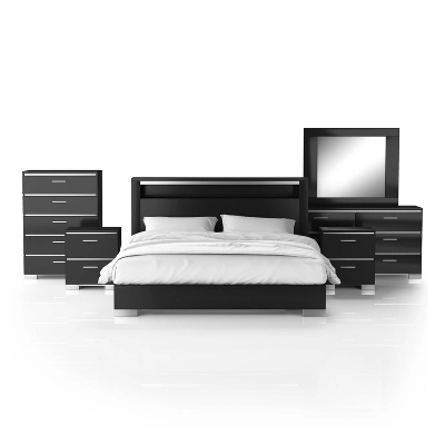6pc Shorehaven Bedroom Set With 2 Nightstands Black/Chrome - MiBasics - Image 9