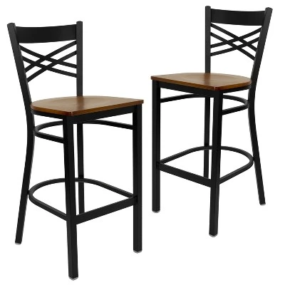 Emma And Oliver 2 Pack "X" Back Metal Restaurant Barstool - Image 11