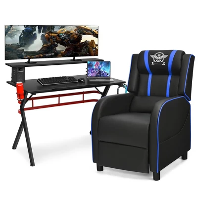 Costway Gaming Desk & Chair Set 48'' Computer Desk & Massage Recliner Chair Black + White/Blue/Pink/Red - Image 3