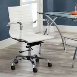 Studio 55D Modern Home Office Chair Swivel Tilt Low Back White Black Chrome Adjustable For Work Desk Home Office Computer