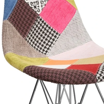 Emma And Oliver Milan Patchwork Fabric Chair With Chrome Base