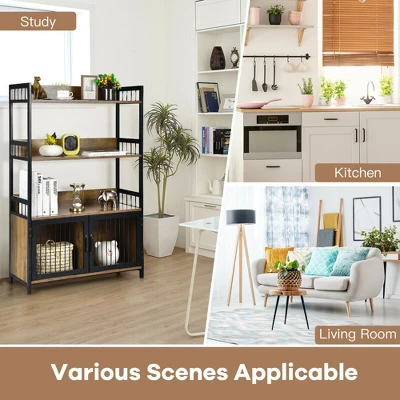 Costway 3-Tier Baker's Rack Industrial Kitchen Microwave Oven Stand W/Storage Cabinet - Image 6